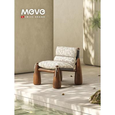 MEVE美式中古风棒球椅家用客厅实木设计师意式布艺休闲网红沙发椅