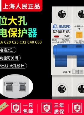 上海人民漏保DZ47LE-63两位漏电保护器2P32A家用开关双进双出空开