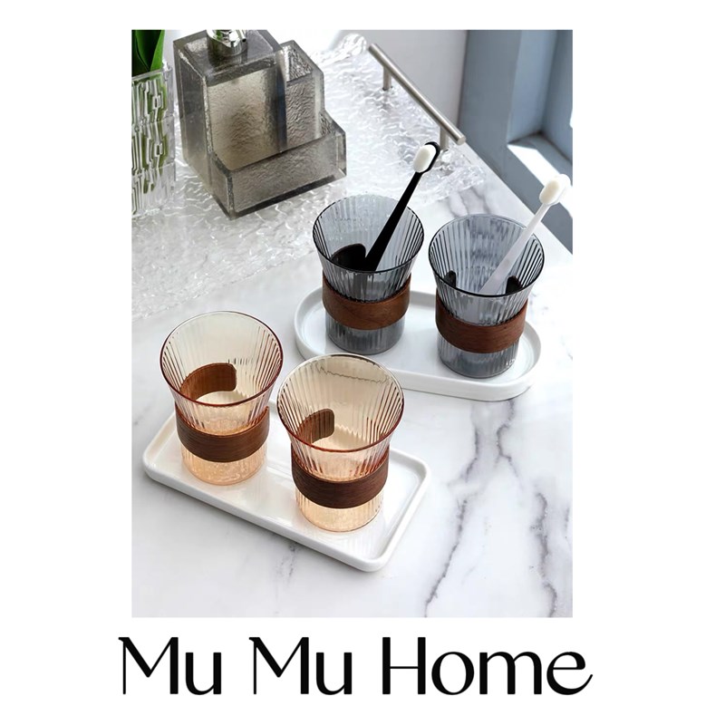 Mu Mu 沐家轻奢漱口杯套装刷牙杯洗漱杯家用高级玻璃牙杯牙缸情侣