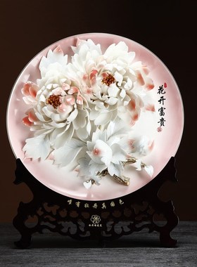 牡丹瓷乔迁客厅电视柜桌面摆件家居装饰品玄关送老师高档陶瓷礼品
