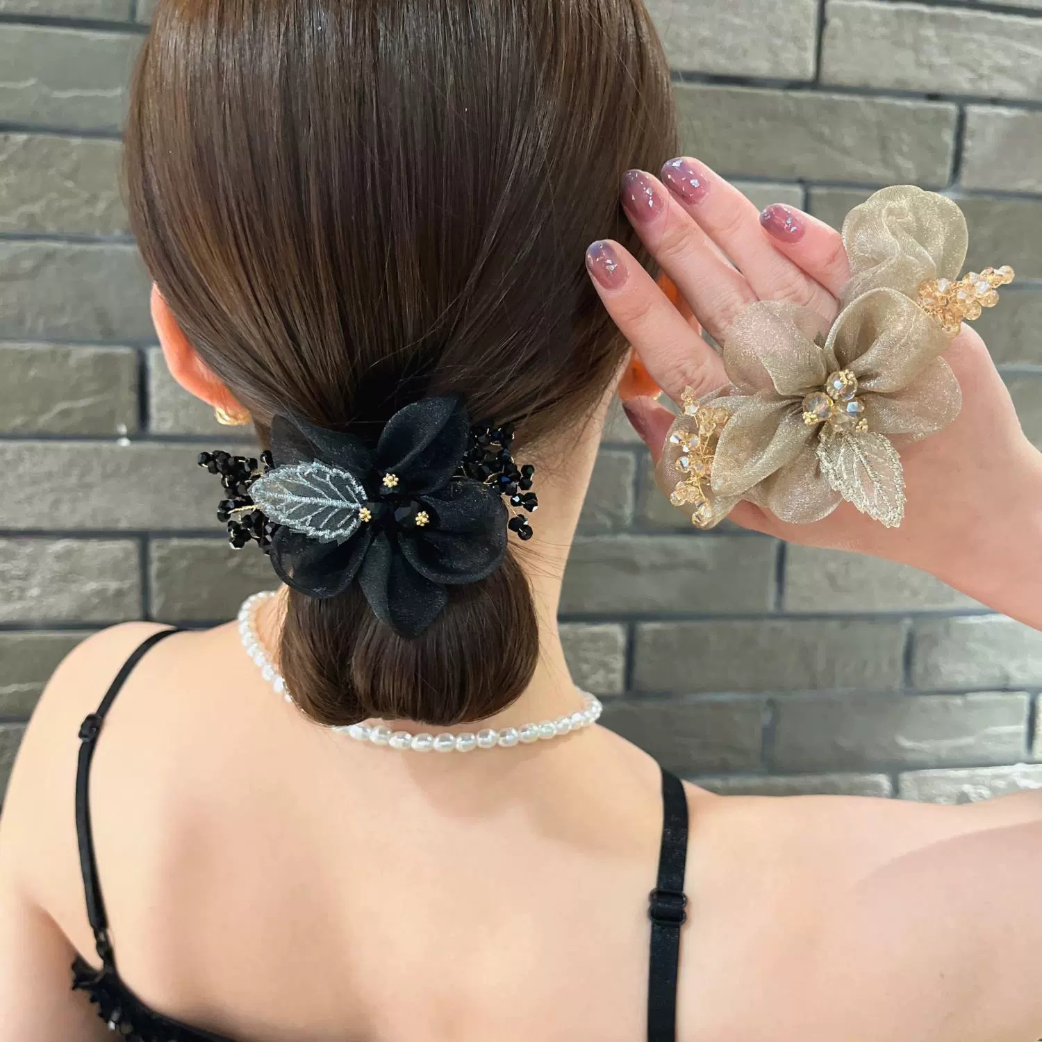 满天星欧根纱大肠发圈女高级感发绳盘发丸子头头花轻奢发圈头饰