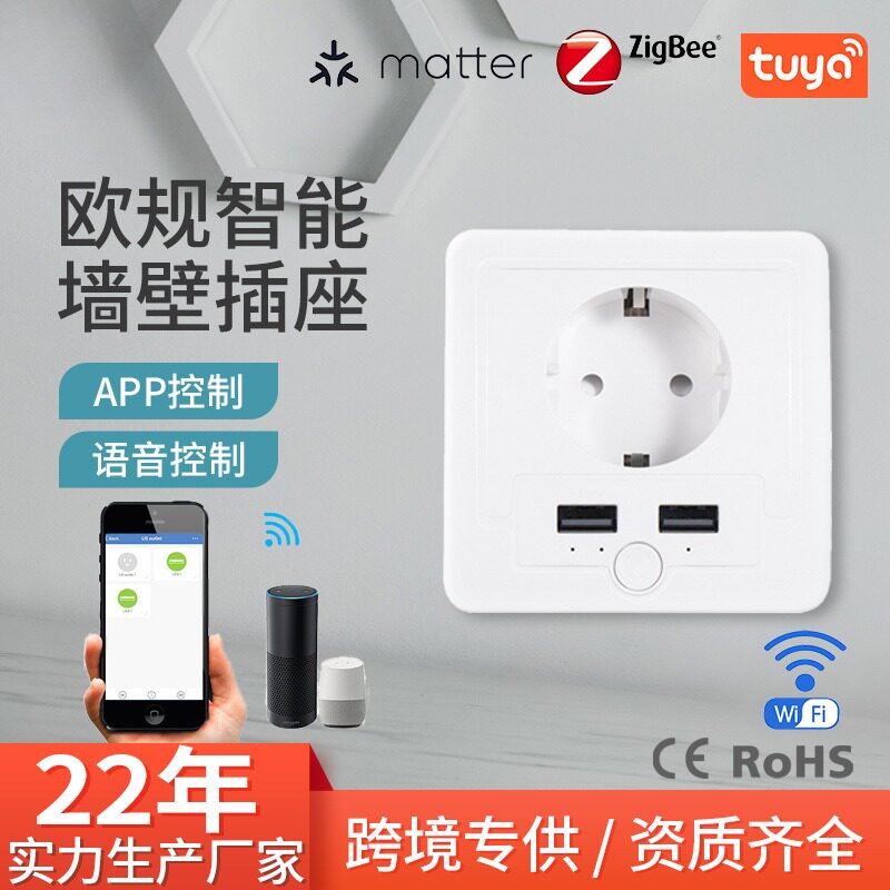 欧规zigbee墙壁插座WiFi智能涂鸦