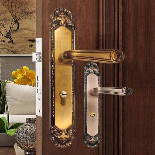 欧式静音磁吸门锁卧室房间实木门锁具双开大门子母门锁黄古铜高档