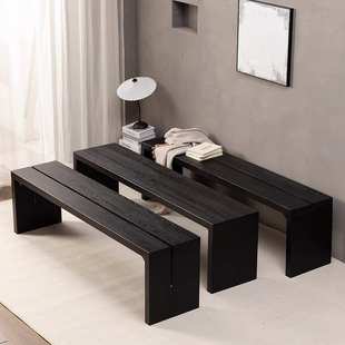 北欧实木长条凳家用长椅餐桌长凳胡桃色原木凳子现代服装店换鞋凳