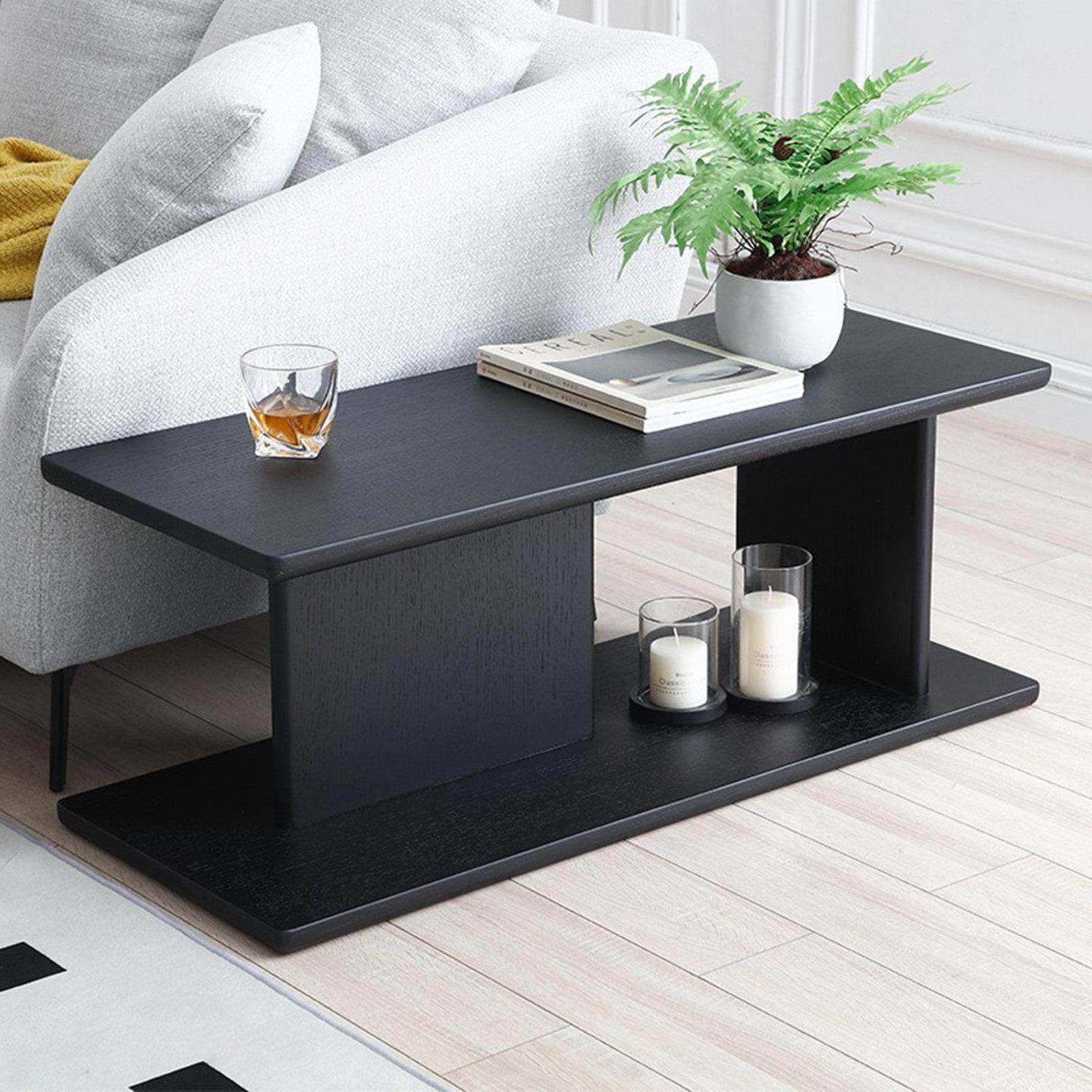 北欧实木沙发边柜侧边柜简约现代设计师创意客厅原木黑色沙发边几