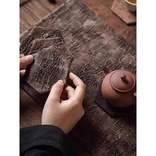 双面香云纱杯垫两个柞蚕丝桑蚕丝方形六角形杯垫防水隔热茶道用品