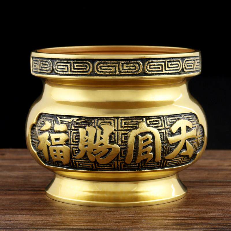 纯铜香炉佛堂摆件插香铜炉供天神门口拜复古中式香钵