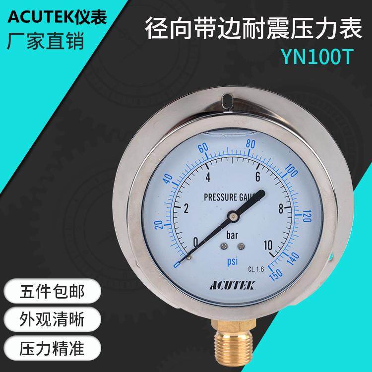 径向带边耐震压力表 YN100T 16bar G1/2 船用 防震 抗震压力表