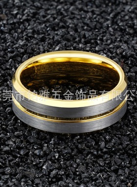 2025新款金色钨钢电镀拉丝戒指男士潮流8MM个性定制节日礼物批发
