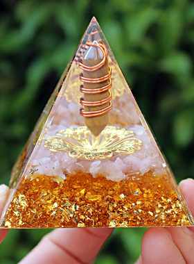 跨境爆款虎眼石水晶柱水晶碎石金字塔摆件家居树脂滴胶手工艺品