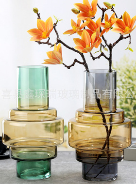 电镀渐变彩色玻璃花瓶工业风摆件插花现代简约北欧创意家居大