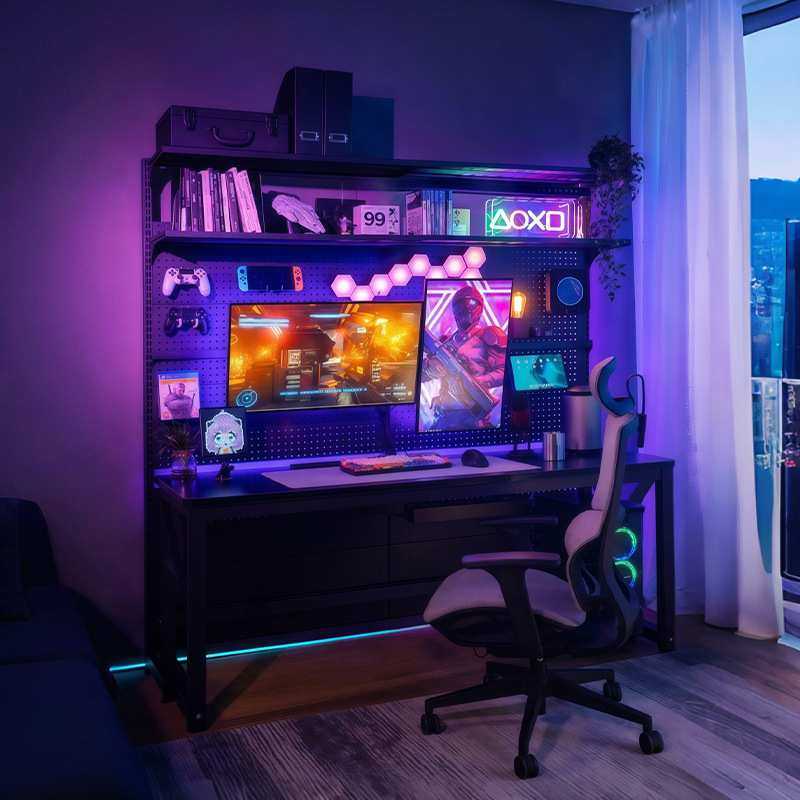 台式电脑桌卧室家用带洞洞板书桌书架落地置物架单人电竞桌椅组合,模玩/动漫/周边/娃圈三坑/桌游,模型制作工具/辅料耗材,淘宝优惠券,粉丝福利购,淘宝优惠卷