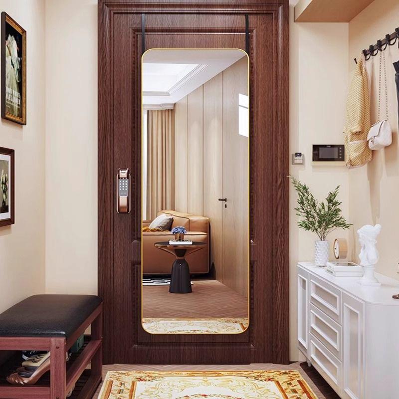 网红简约现代挂门镜家用卧室宿舍贴墙壁挂全身穿衣镜便携安装试衣