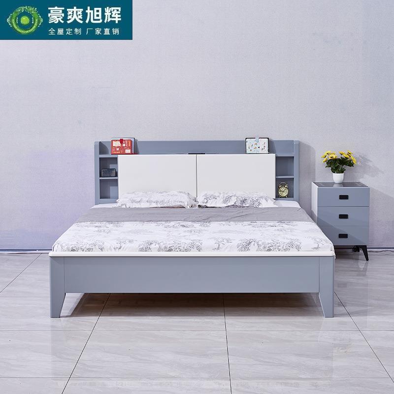 现代简约香樟木实木床卧室1米8双人床全实木单人1米5大床包邮