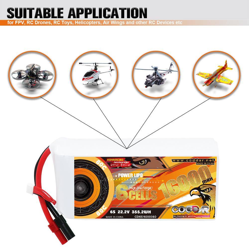 CODDAR鹰氪16000MAH 6S 22.2V 80C航模植保机10寸13寸穿越机锂电