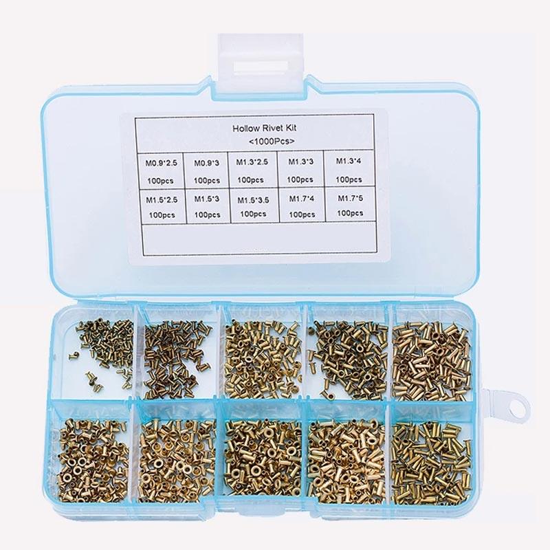 1000pcs盒装 黄铜鸡眼管状铆钉双面PCB电路板用空心铆钉螺母GB876