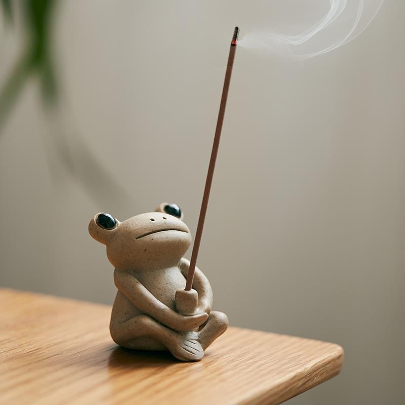 范岳手工小香炉家用香炉香架檀香创意饰品动物青蛙香插香炉茶宠物