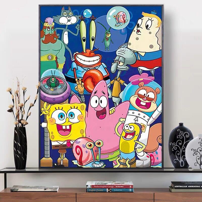 卡通小幅海绵宝宝钻石画2024新款儿童手工5d点贴钻十字绣卧室满钻