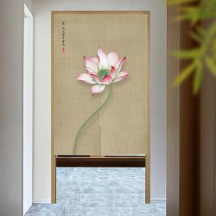 简约禅意荷花棉麻玄关门帘布艺家用卧室卫生间遮挡隔断帘厨房 中式