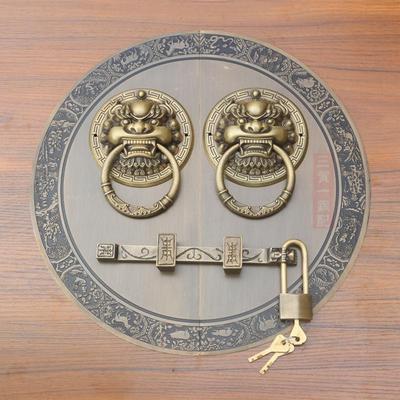 中式彷古大门拉手纯铜门环狮子头把手圆盘拉环老式铜门栓锁扣插销