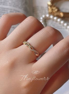 14K镀锆麻花镂空韩版戒指