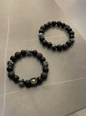 黑色火山石黑曜石复古百搭手链