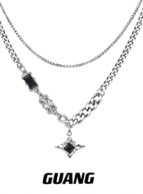 嘻哈钛钢双层芒星锁骨链