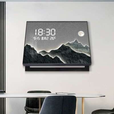 新款背有靠山电表箱装饰画带数字电子钟挂画配电箱空开盒遮挡壁画