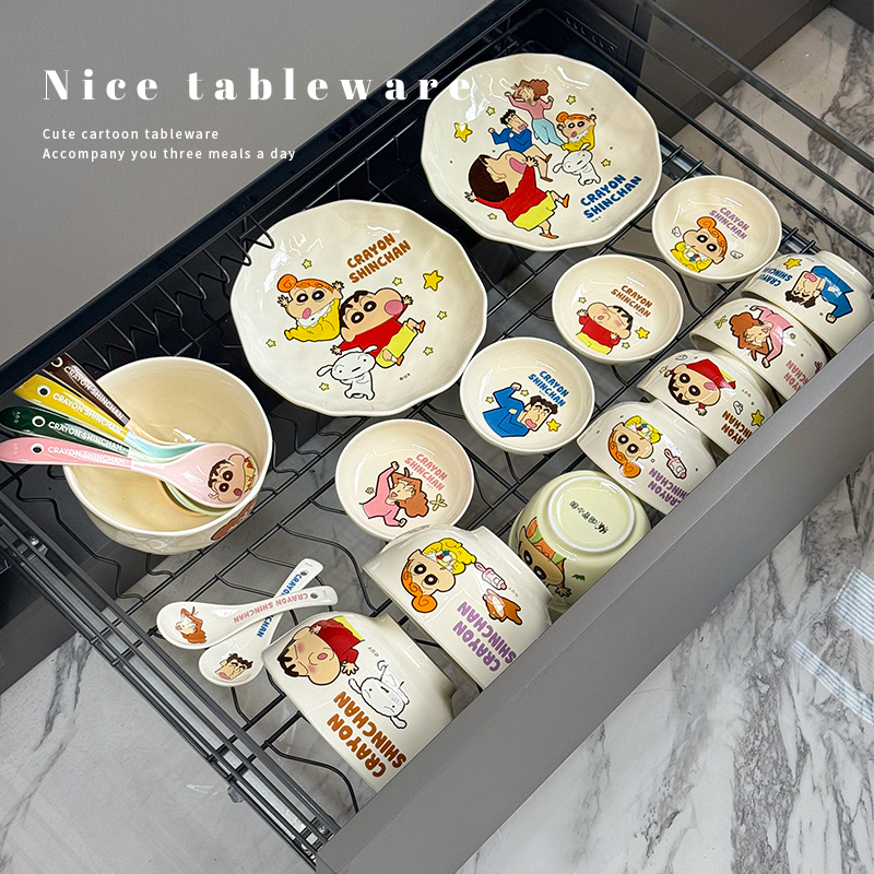 蜡笔小新一家四口餐具套装陶瓷
