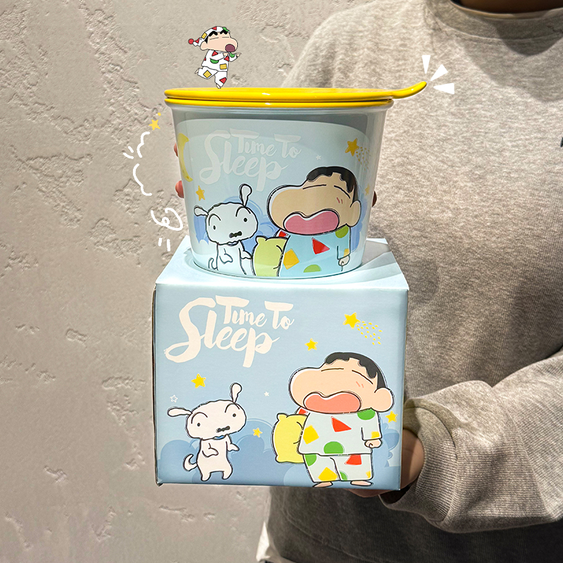 蜡笔小新泡面碗带盖陶瓷宿舍