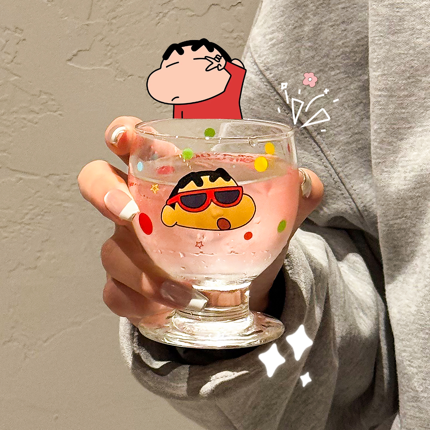 正版蜡笔小新啤酒杯卡通玻璃杯