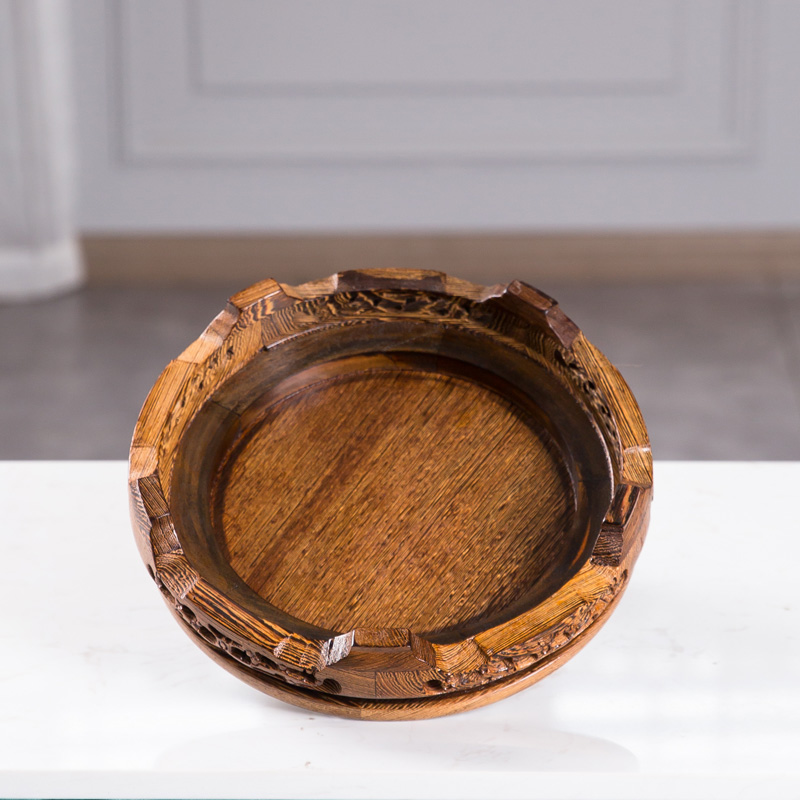 鸡翅木实木圆形雕花红木底座茶叶缸茶壶葫芦金蟾酒坛花瓶盆木托架