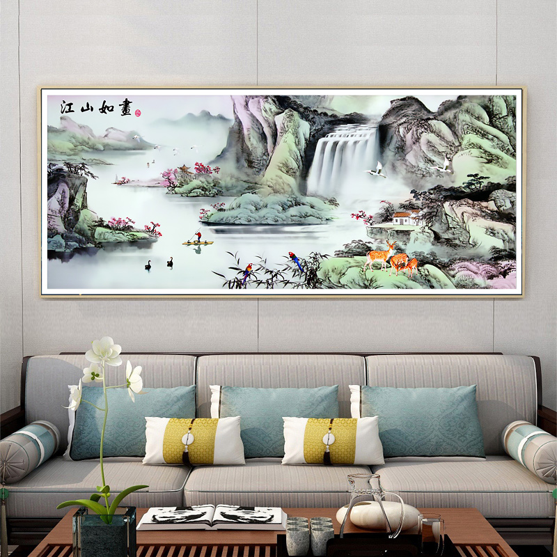 江山如画十字绣2020新款线绣客厅大幅山水风景画2021手工自己绣