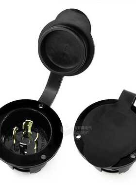 30A黑色美国锁式暗装插头 美式户外带盖防水插头 工业设备连接器