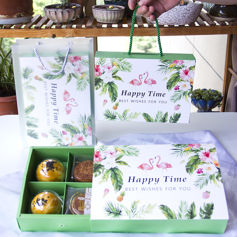 中秋月饼蛋黄酥包装盒 粉蓝色4/6粒冰皮广式手提礼品盒礼盒盒子袋