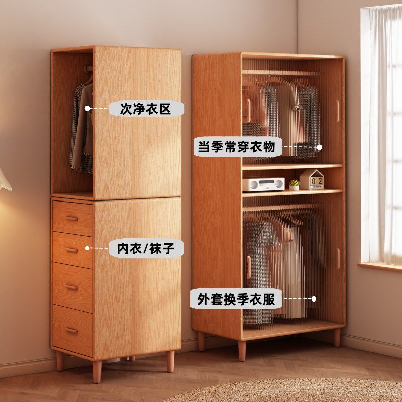 纯实木床尾夹缝衣柜全挂式超薄推拉门小户型衣服柜单人儿童省空间