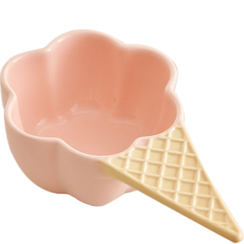 肆月可爱手柄碗陶瓷家用甜品冰淇淋碗小号单个冰粉小碗创意少女心