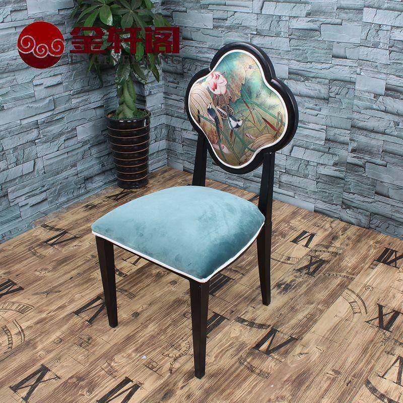 新古典餐椅中式铁艺靠背椅印花酒店皮椅饭店椅椅子餐桌椅高靠背,住宅家具,餐椅,淘宝优惠券,粉丝福利购,淘宝优惠卷