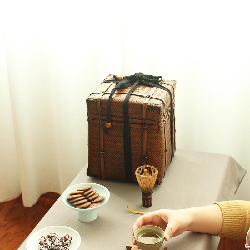 竹编篮子 归纳 收纳箱 普洱茶饼箱 编织藤首饰物筐整理包装送礼盒