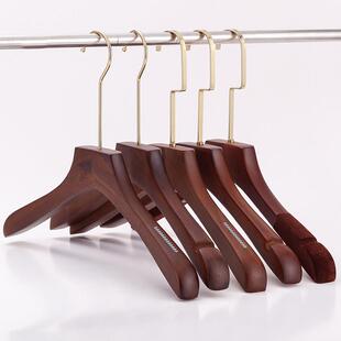 实木衣架LOGO定制酒店木衣架金色挂钩女士服装店防滑木质衣架裤夹