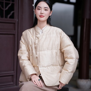 90白鹅绒 野蚕丝双宫 觅萝香原创冬 长袖 羽绒服 短款 进口手工