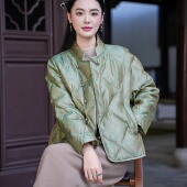 短款 羽绒服 觅萝香立领斜襟盘花珠扣 长袖 23MM浮光锦 90白鹅绒