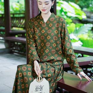 【25MM香云纱 二经绞罗】觅萝香中式红云纱 宝相花衬衫半身裙套装