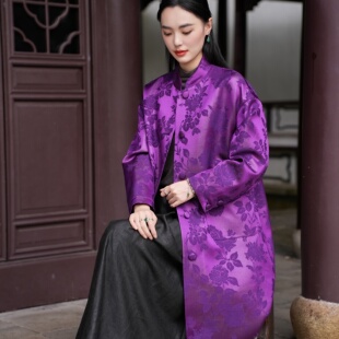 中长款 织金丝毛提花 觅萝香原创冬季 风衣女 手工植物扎染