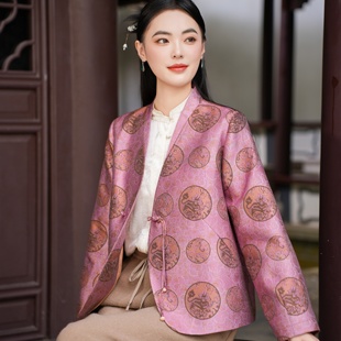 觅萝香原创冬 螺钿丝毛提花 立V领盘扣 长袖 外套 中式 38MM色织