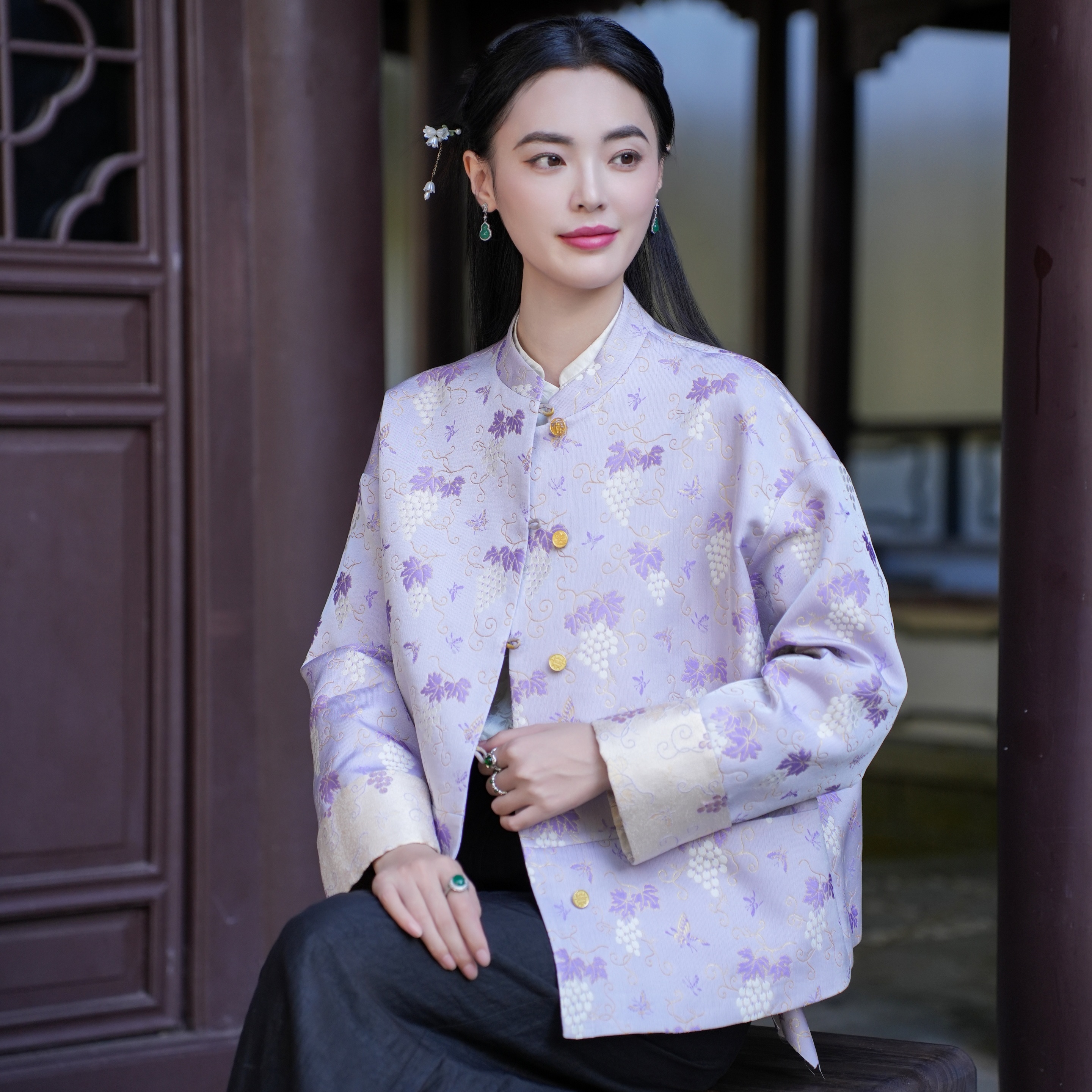 【名家非遗宋锦 李德喜】40MM觅萝香原创设计 盘扣翻长袖中式外套