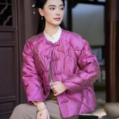 长袖 羽绒服女 觅萝香原创冬圆领落肩 短款 26MM浮光锦 90白鹅绒