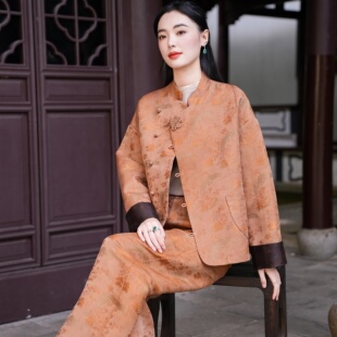 盘扣翻长中式 觅萝香原创冬 外套女 50MM铁木机老料锦缎香云纱