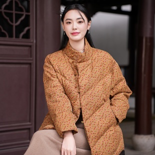 红云纱二经绞罗珠扣短款 觅萝香冬 90白鹅绒 羽绒服 26MM香云纱