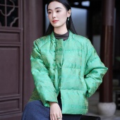 23MM浮光锦 短款 90白鹅绒 方立领 长袖 觅萝香 对襟珠扣 羽绒服